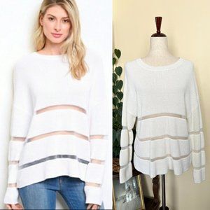 g.v.o. White Mesh Stripe Sweater sz S